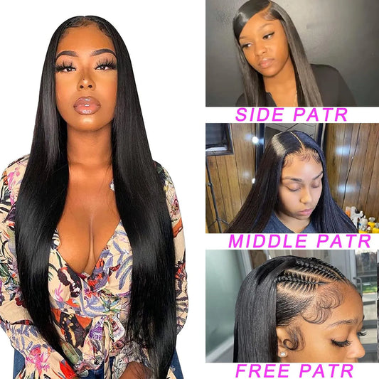13x6 Lace Front Wigs Human Hair Pre Plucked Straight Human Hair Wig 200% Density HD Lace Frontal Wigs for Women Natural Black
