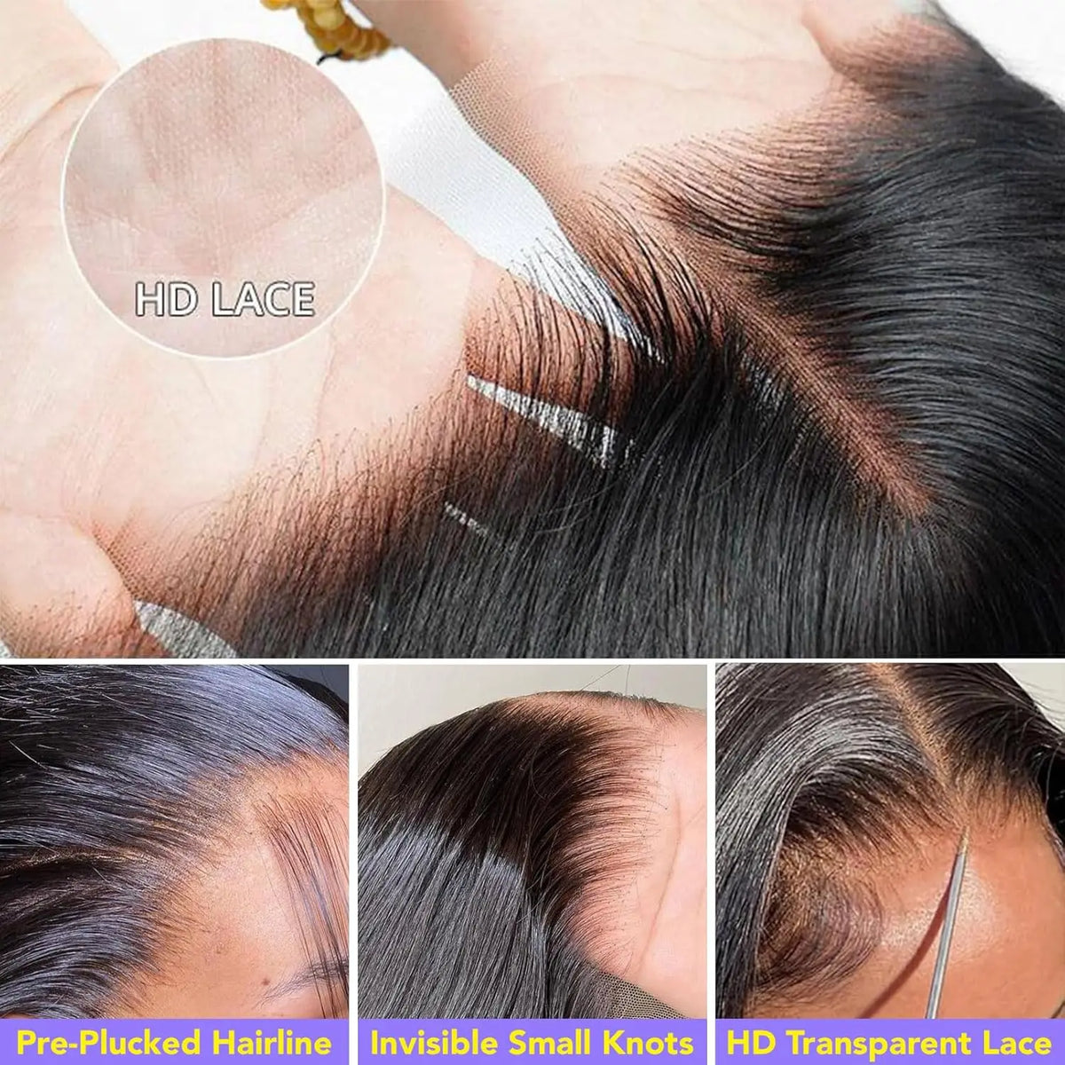 13x6 Lace Front Wigs Human Hair Pre Plucked Straight Human Hair Wig 200% Density HD Lace Frontal Wigs for Women Natural Black