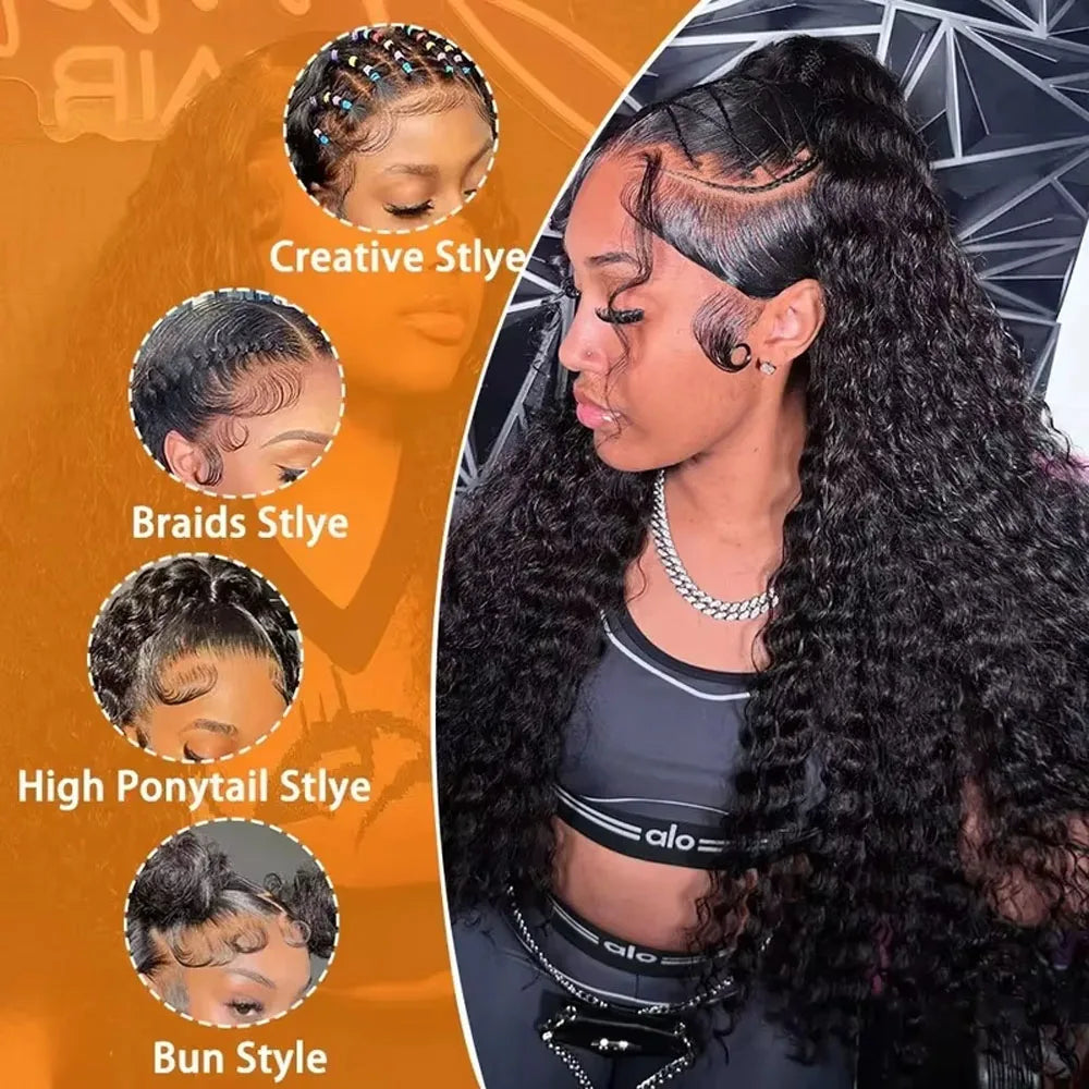 13x6 HD Lace Loose Deep Wave Frontal Wigs 42 Inch Deep Curly Lace Front Human Hair Wigs Preplucked Glueless Wig Human Hair